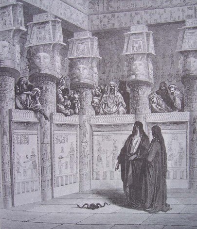 Moïse et Pharaon. Gustave Doré, La Bible, 1866